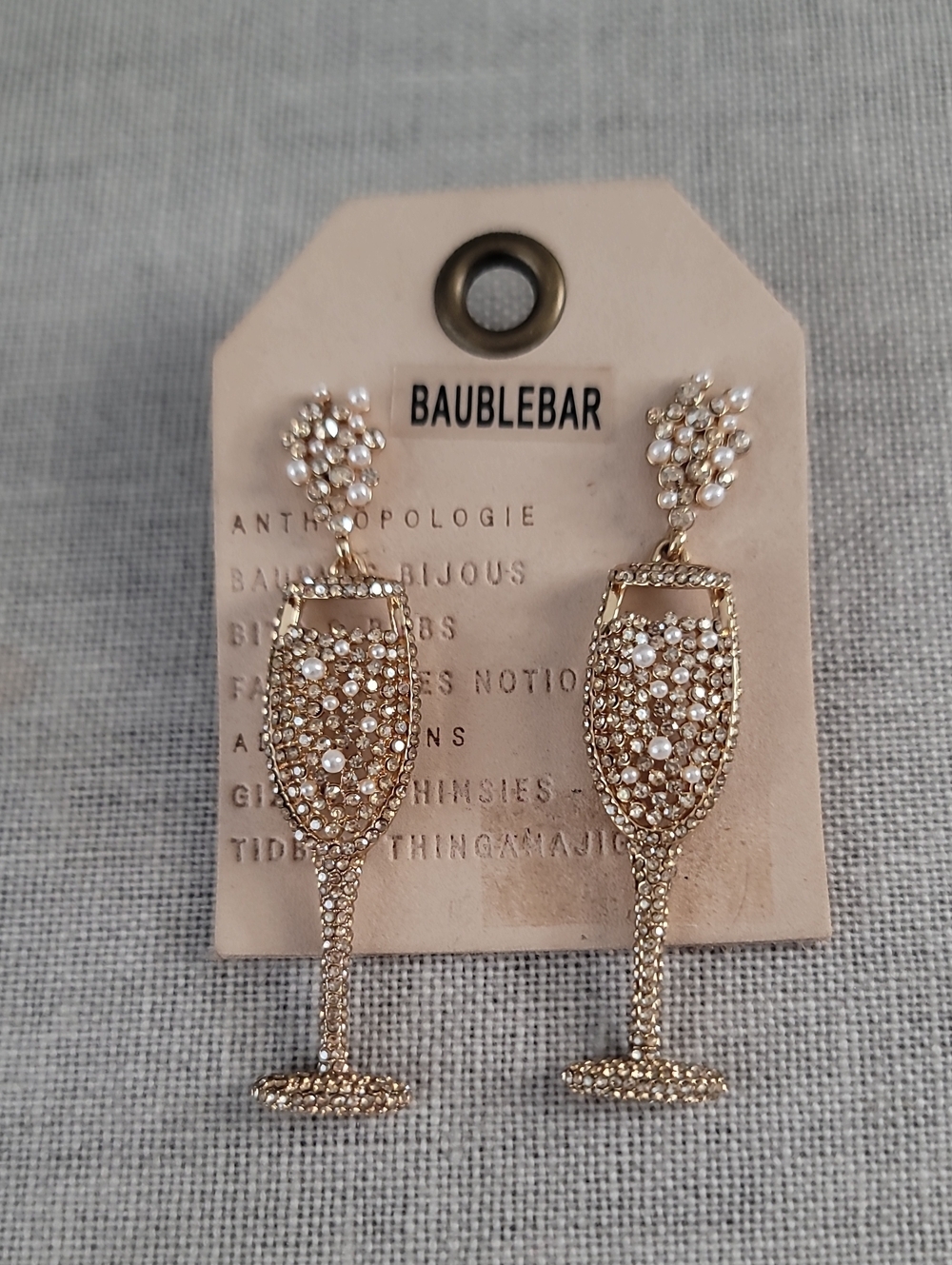 BaubleBar  Gold-tone Crystal Champagne Glass Drop Earrings with Pearl Clusters